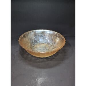 Amber Carnival Glass Serving Bowl, Cross Basket‎ Weave Design, 9" D X 3" H